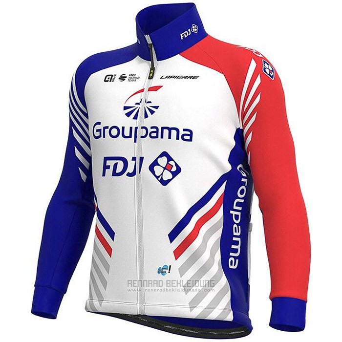 2020 Fahrradbekleidung Groupama-FDJ Wei Tief Blau Rot Trikot Langarm und Tragerhose - zum Schließen ins Bild klicken